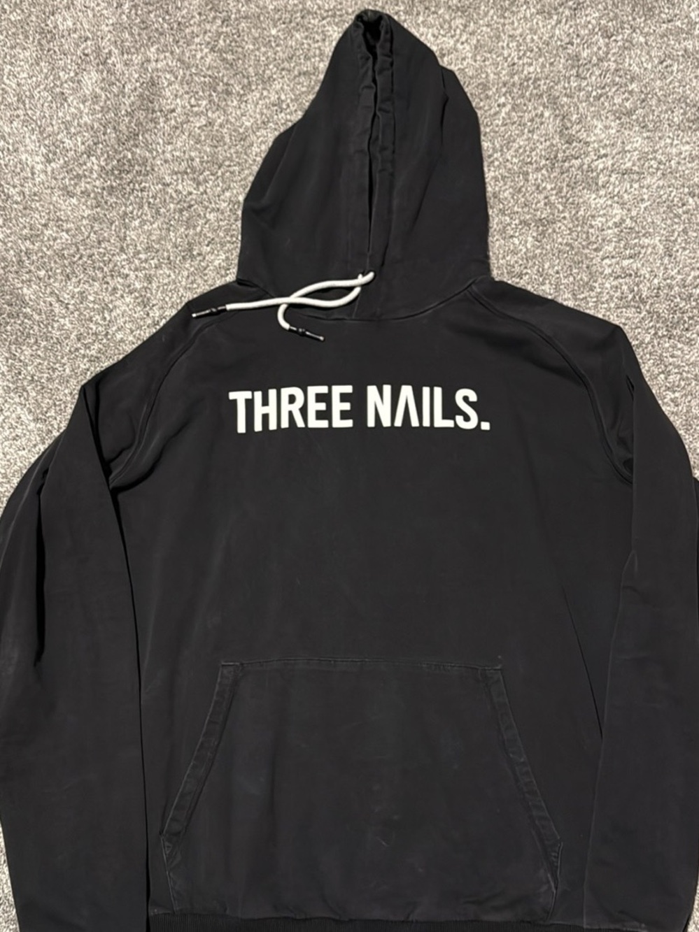 THREE NAILS Black Hoodie - Men's Pullover Sweatshirt XL